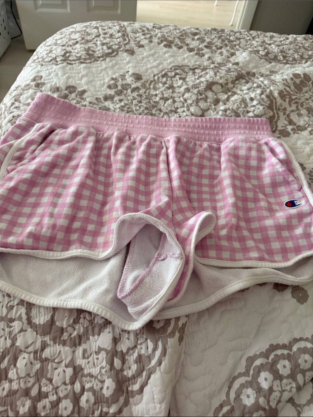 Champion Pink Gingham Athletic Shorts with White Trim